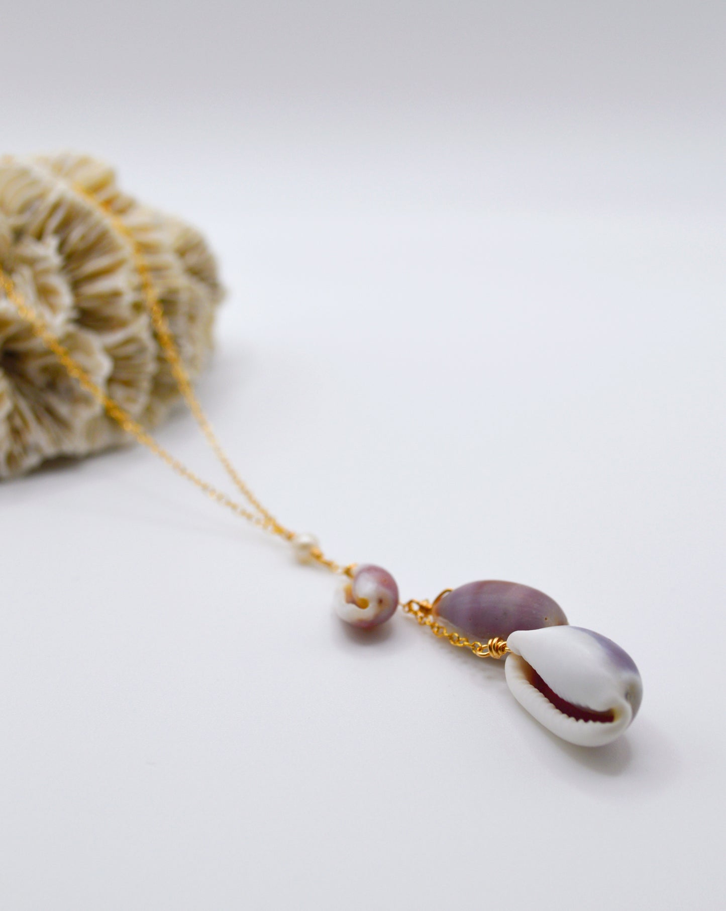 Triple Cowrie Drop Necklace