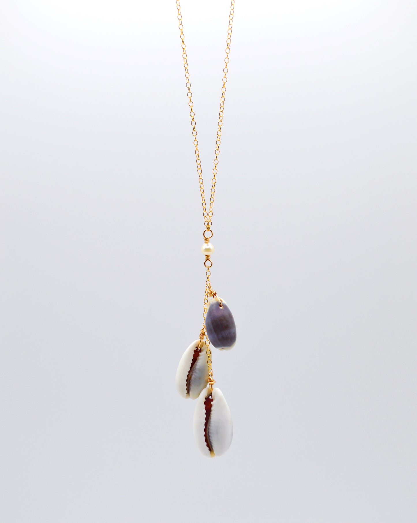 Triple Cowrie Drop Necklace