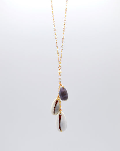 Triple Cowrie Drop Necklace