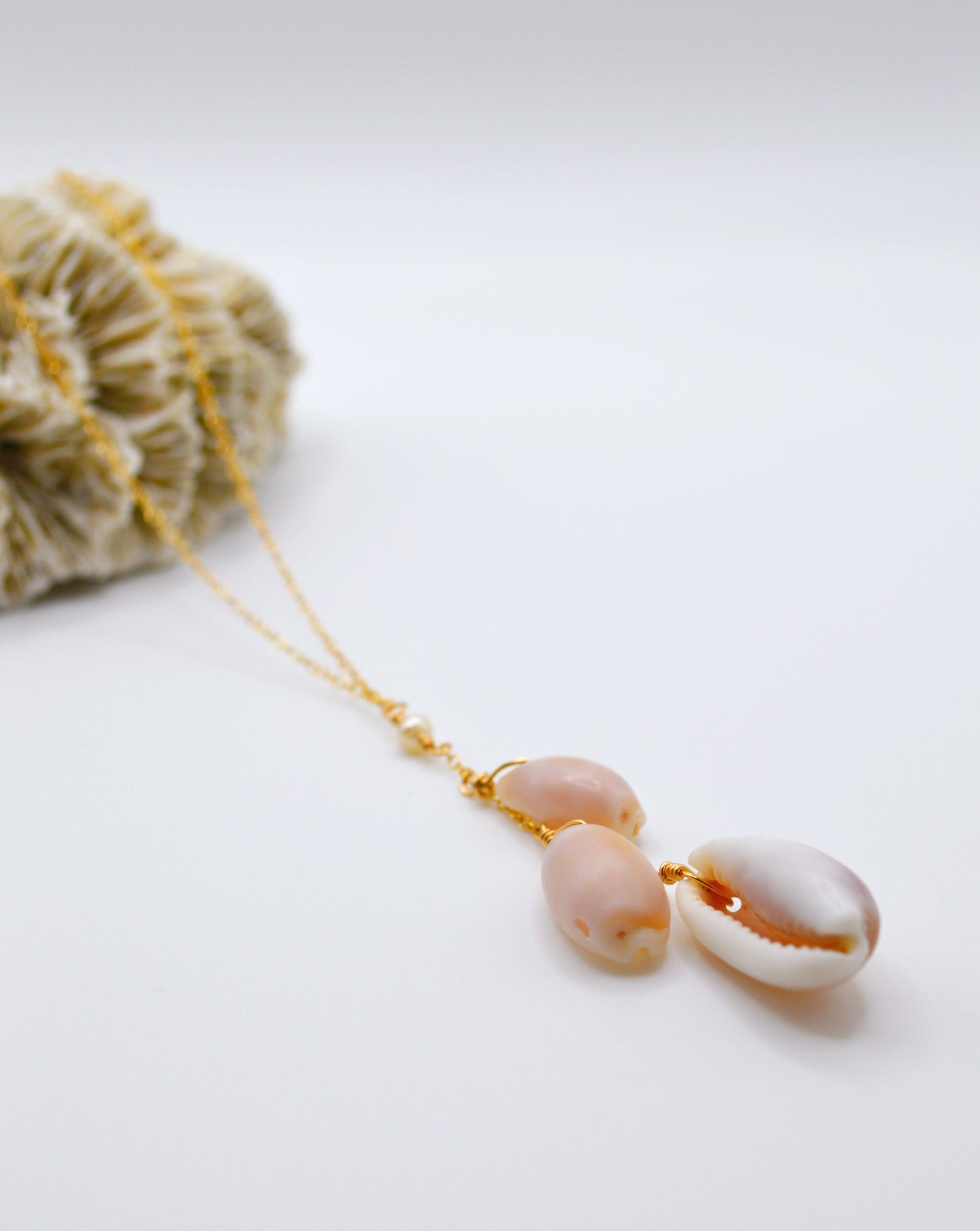 Triple Cowrie Drop Necklace