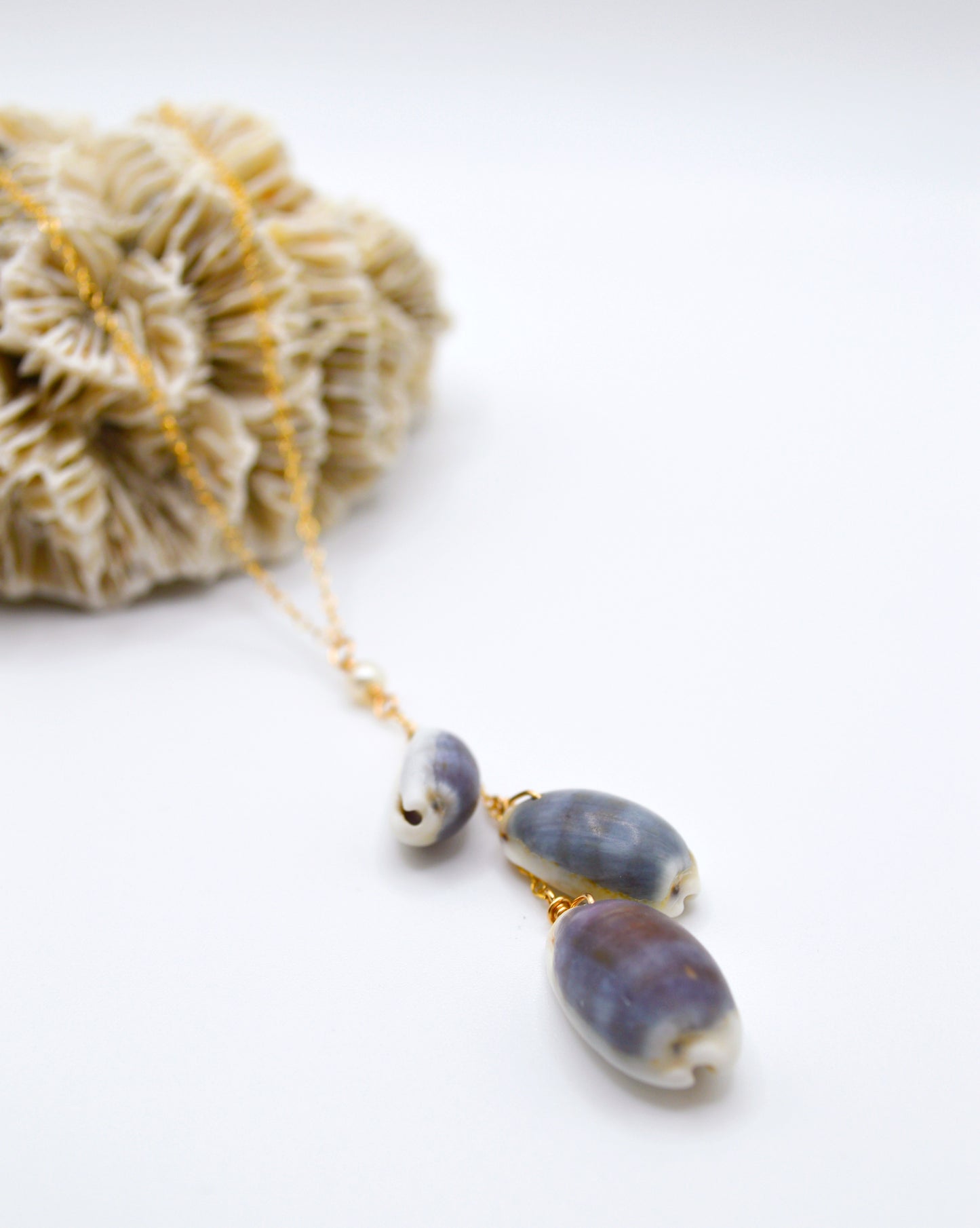 Triple Cowrie Drop Necklace